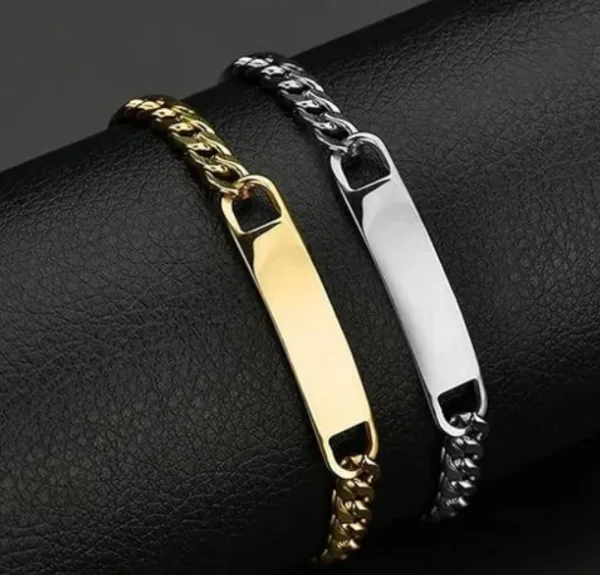 Men’s Cuban Link ID Bracelet – Custom Engraved Stainless Steel Name Plate