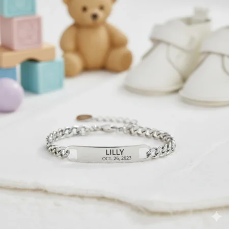 Child Newborn Baby Kid ID Name Bracelet Chain Birthday Gift Personalized Engrave