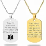 Personalised Medical Alert Amy Dog Tag Necklace for Men Women Allergy Emergency
