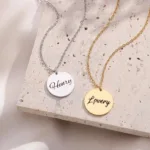 Personalised Round Necklace Custom engraved Initial Date, Name Gold Silver Gift