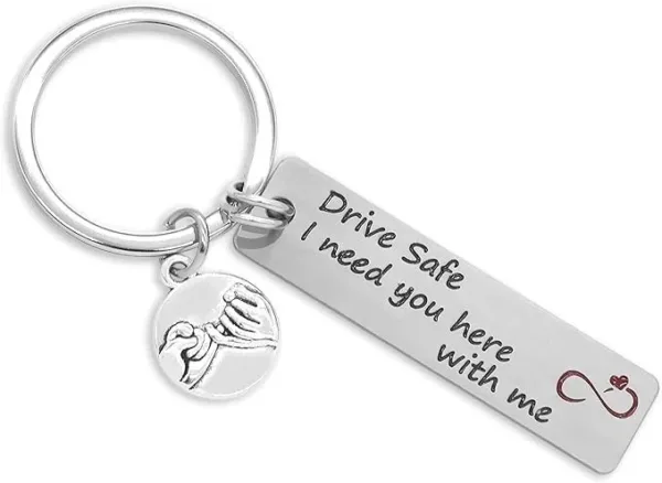Custom Engraved Silver Stainless Steel Double Tag Bar & Circle Pendant Keychain