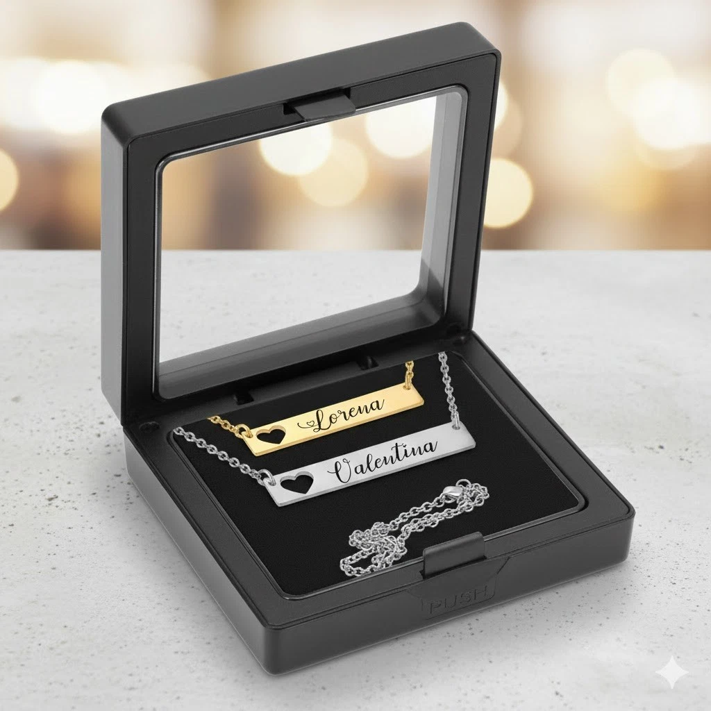 Effortless Elegance: Personalized Stainless Steel Open Heart Bar Necklace