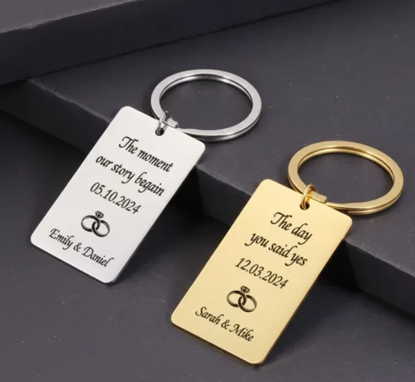 Personalized Engraved Keychain – Custom Name/Date Stainless Steel Gift