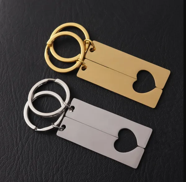 Personalised Half-Heart Bar Keyring Set 2-Piece Engraved Couple Name Keychain