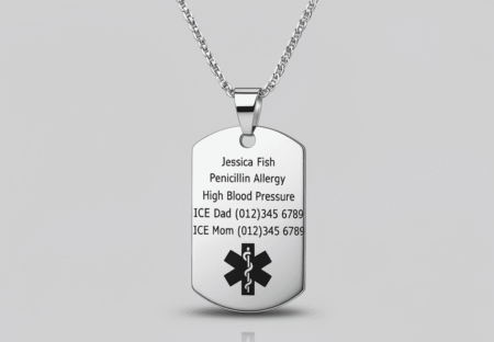 Personalised Medical Alert Amy Dog Tag Necklace for Men Women Allergy Emergency