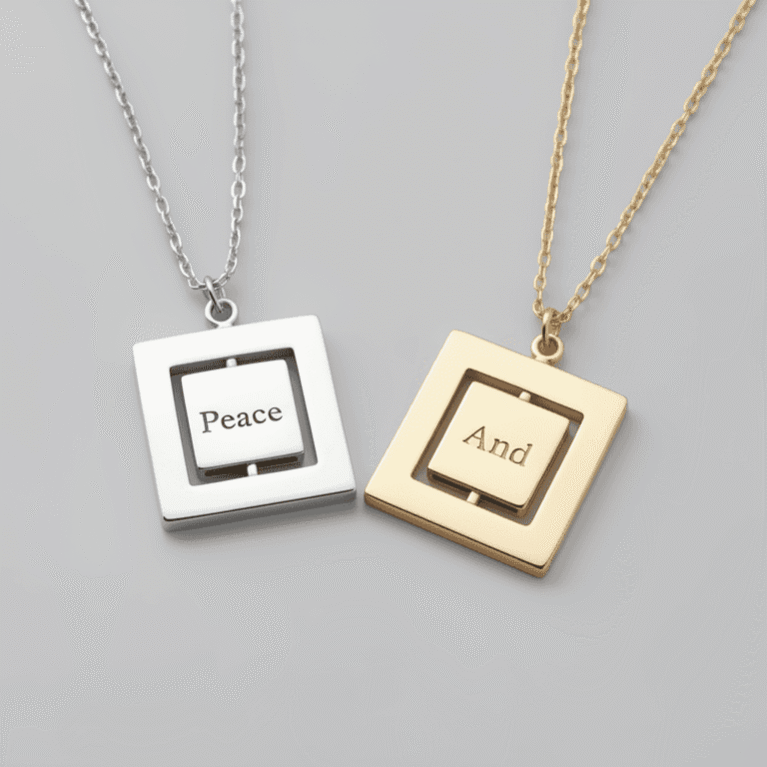 Personalised Engraved Women Name Square Revolving Necklace Gold Silver Christmas