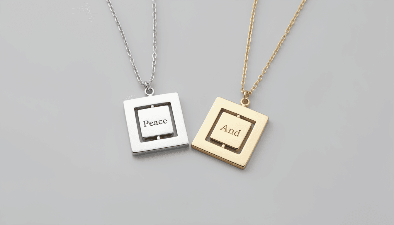 Personalised Engraved Women Name Square Revolving Necklace Gold Silver Christmas