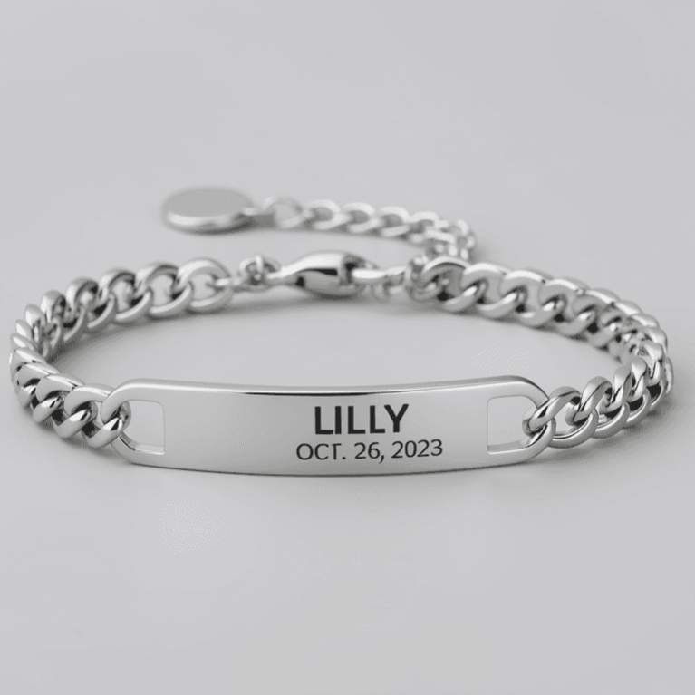 Child Newborn Baby Kid ID Name Bracelet Chain Birthday Gift Personalized Engrave