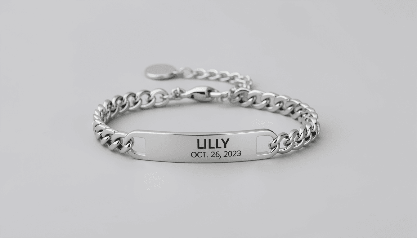 Child Newborn Baby Kid ID Name Bracelet Chain Birthday Gift Personalized Engrave