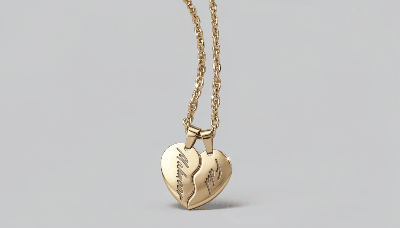 2 Piece Split Heart Necklace Set – Custom Engraved Couple Name Pendant Gift