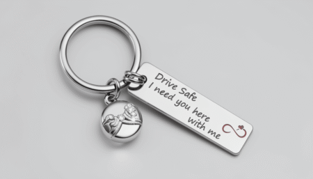 Custom Engraved Silver Stainless Steel Double Tag Bar & Circle Pendant Keychain