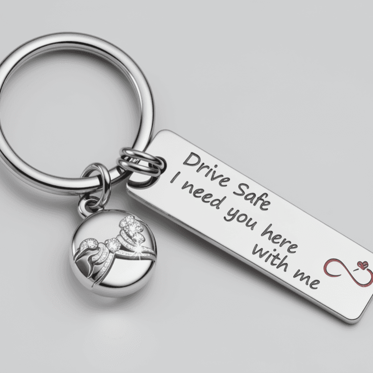 Custom Engraved Silver Stainless Steel Double Tag Bar & Circle Pendant Keychain