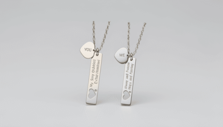 Unity-Bar Heart Set: Custom Engraved Tarnish-Proof Gold & Silver Necklace