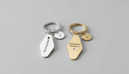 Personalized Gold & Silver Rhomboid Keychains: Custom Engraved Double Tag Set