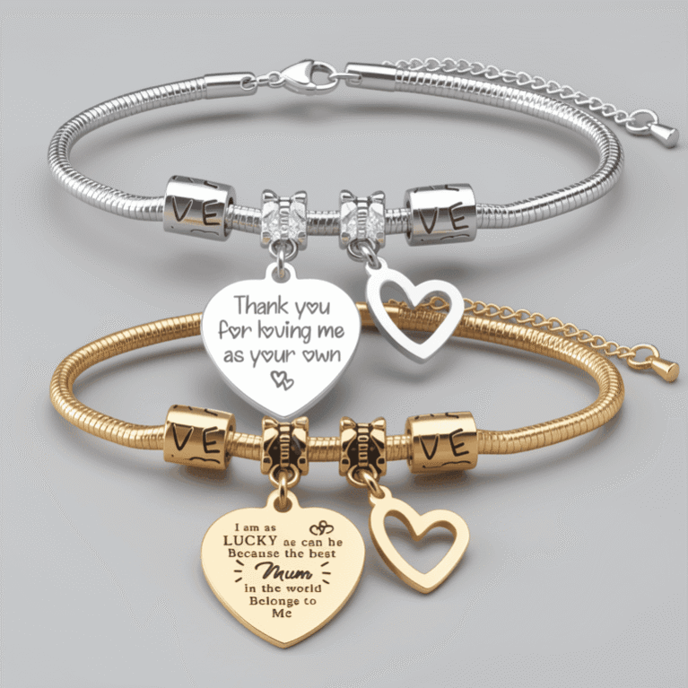 Custom Engraved Single Heart Chain Bracelet: Minimalist Stainless Steel Jewelry