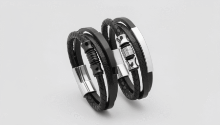 Custom Men’s 3-Strand Braided Leather Bracelet – Engraved Stainless Steel Bar