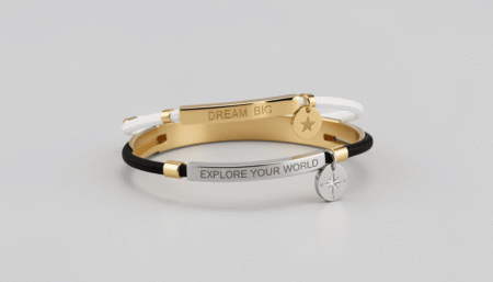 Personalized Minimalist Cord Bracelet: Engraved Bar & Charm in Gold & Silver