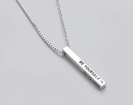 Personalized Silver 4-Sided Bar Necklace: Custom Engraved Vertical Pendant