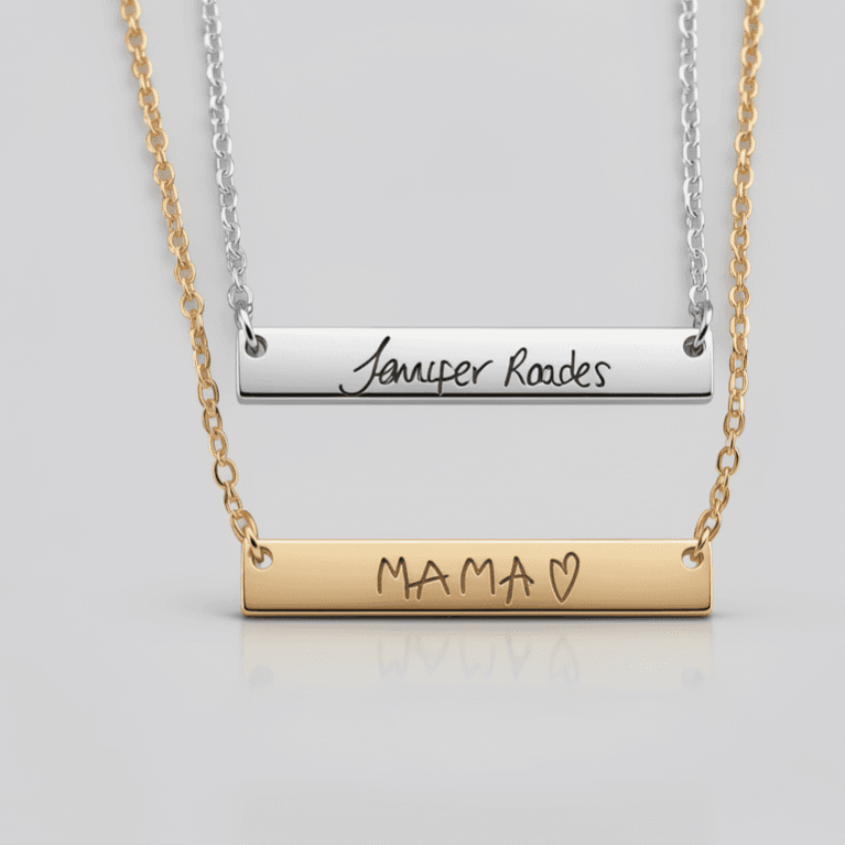 Personalized Silver & Gold Horizontal Bar Necklace: Custom Engraved