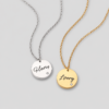 Personalised Round Necklace Custom engraved Initial Date, Name Gold Silver Gift
