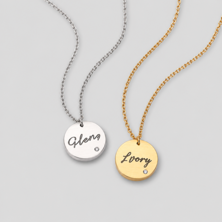 Personalised Round Necklace Custom engraved Initial Date, Name Gold Silver Gift