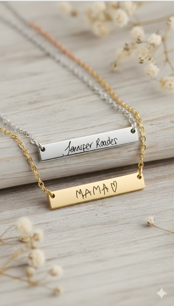 Personalized Silver & Gold Horizontal Bar Necklace: Custom Engraved