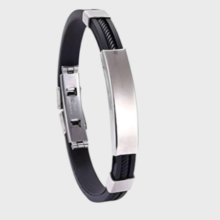 Custom Men’s Industrial Cable Bracelet – Engraved Stainless Steel ID Bar Black